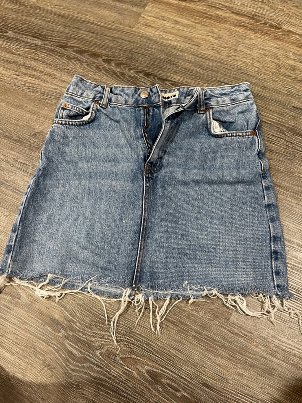 Topshop Light Blue Denim Mini Skirt with Frayed Hem